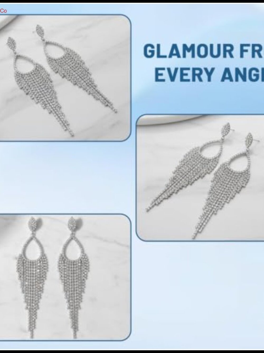 Silver Chandelier Rhinestone Tassel Drop Earrings 2 Pairs for Women - Picture 4 of 6